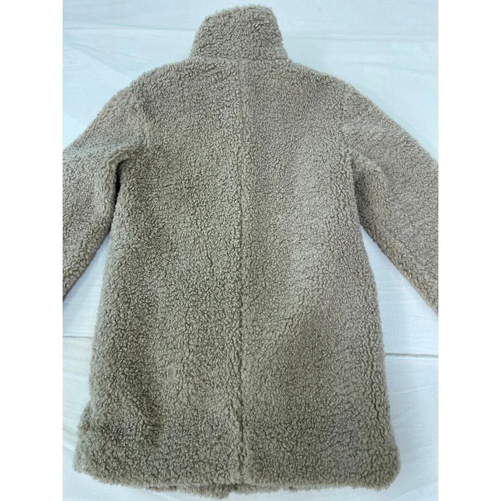 Cat & Jack Girls Tan Sherpa Faux Fur Button Front Teddy Coat Jacket Beige